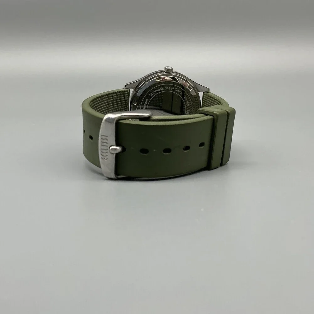 Ecclissi Women Watch 35mm Green Dial Silicone Day Date Stainless New Battery